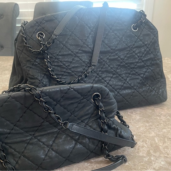 Black Shoulder Bag Bowling large MADEMOISELLE Quilted Iridescent - Picture 1 of 6